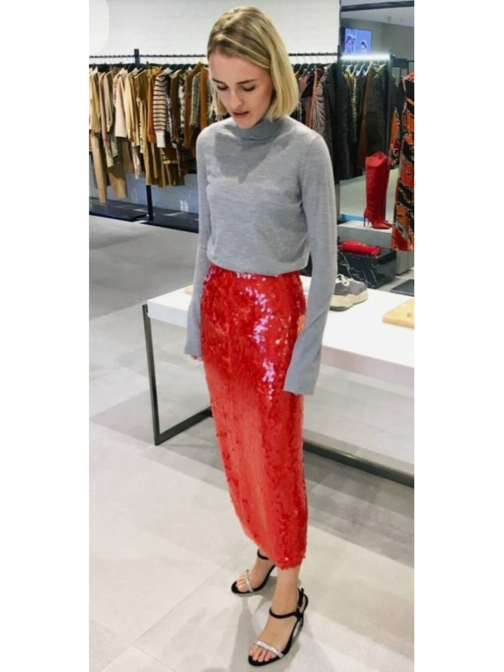 Anthropologie Maeve Sequin Midi Skirt Size 12 Coral Orange Paillette Party - Picture 14 of 14